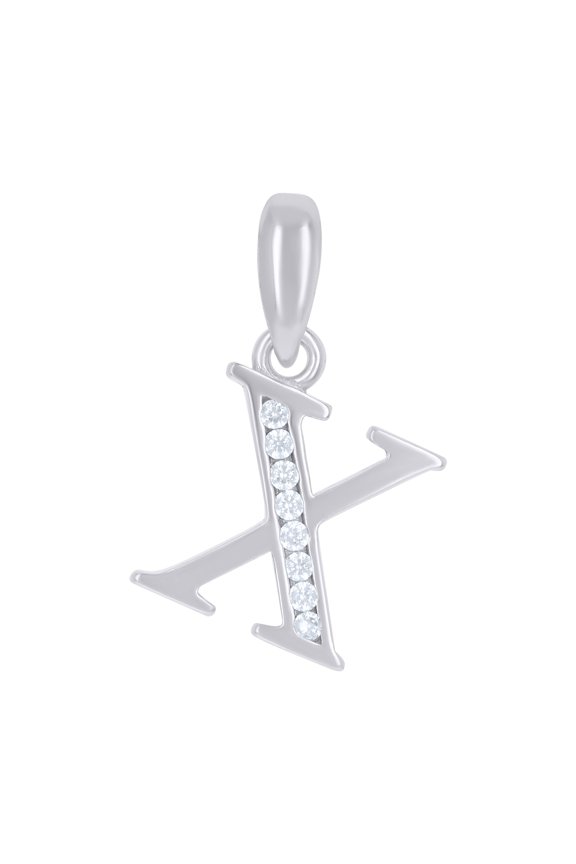 925 Sterling Silver Unisex Cubic-Zirconia Initial Alphabet X Charm Pendant