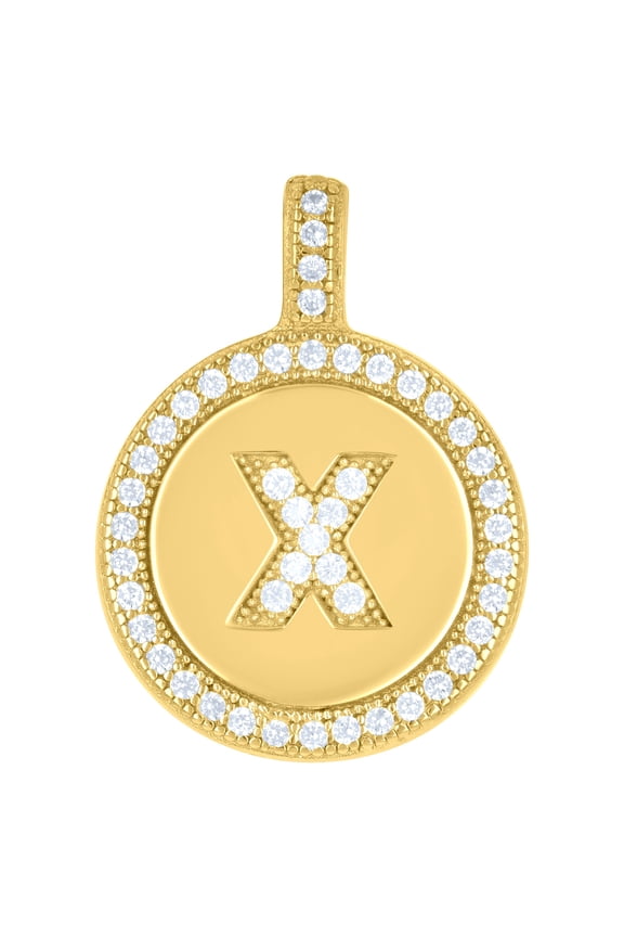925 Sterling Silver Unisex Cubic-zirconia Initial Alphabet X Disc Pendant Charm for Men Women