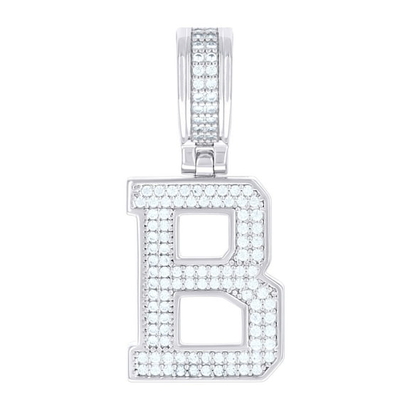 925 Sterling Silver Unisex Cubic-zirconia Initial Letter B Charm Pendant for Men Women