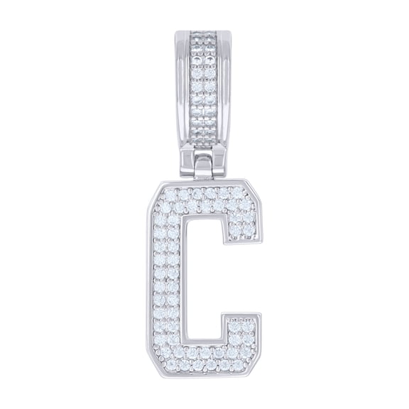 925 Sterling Silver Unisex Cubic-Zirconia Initial Letter C Charm Pendant