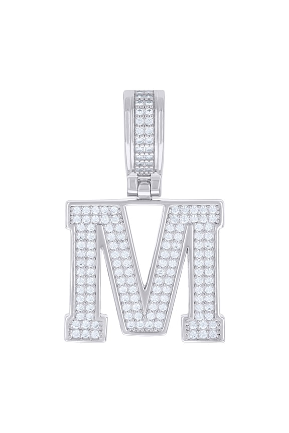 925 Sterling Silver Unisex Cubic-Zirconia Initial Letter M Charm Pendant