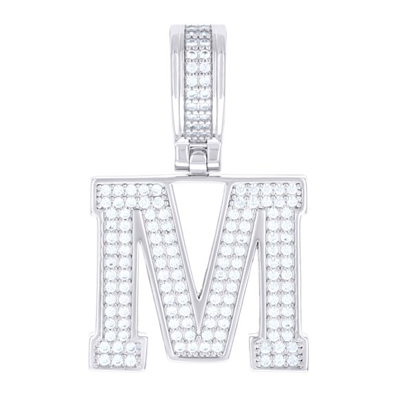 925 Sterling Silver Unisex Cubic-zirconia Initial Letter M Charm Pendant for Men Women