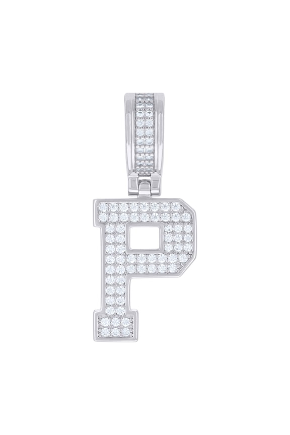 925 Sterling Silver Unisex Cubic-Zirconia Initial Letter P Charm Pendant