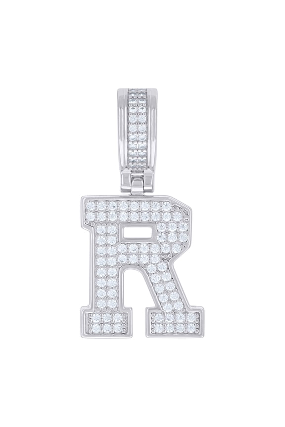 925 Sterling Silver Unisex Cubic-Zirconia Initial Letter R Charm Pendant