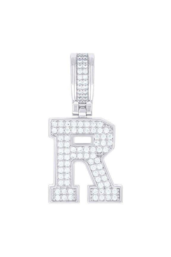 925 Sterling Silver Unisex Cubic-zirconia Initial Letter R Charm Pendant for Men Women