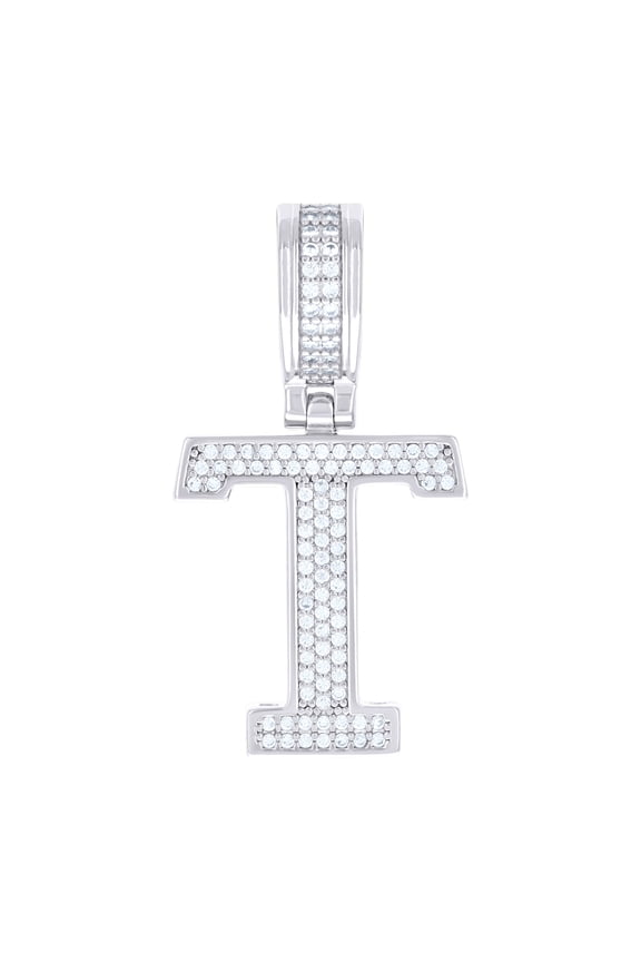925 Sterling Silver Unisex Cubic-zirconia Initial Letter T Charm Pendant for Men Women