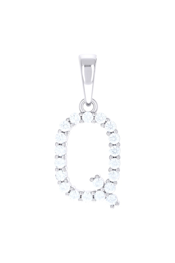 925 Sterling Silver Unisex Cubic-zirconia Initial Q Alphabet Charm Pendant for Men Women