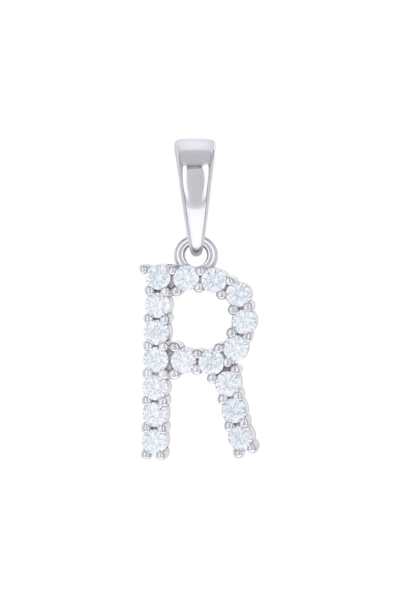 925 Sterling Silver Unisex Cubic-Zirconia Initial R Alphabet Charm Pendant