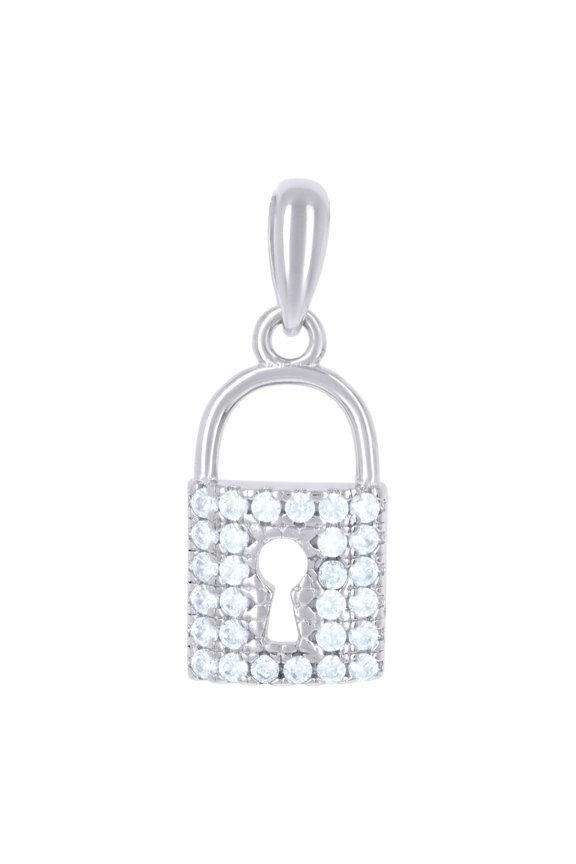 925 Sterling Silver Unisex Cubic-zirconia Lock Charm Pendant for Men Women