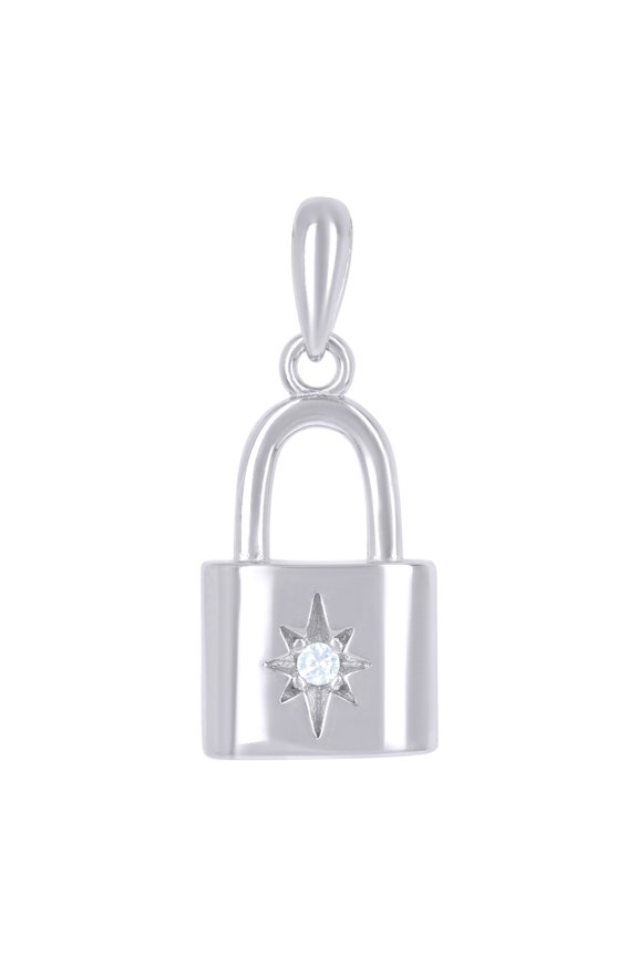 925 Sterling Silver Unisex Cubic-zirconia Lock Charm Pendant for Men Women