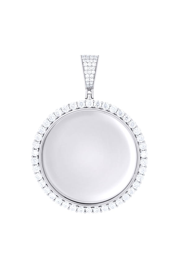 925 Sterling Silver Unisex Cubic-zirconia Memory Circle Photo Frame Charm Pendant for Men Women