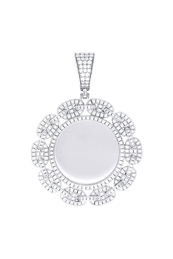 925 Sterling Silver Unisex Cubic-zirconia Memory Circle Photo Frame Charm Pendant for Men Women