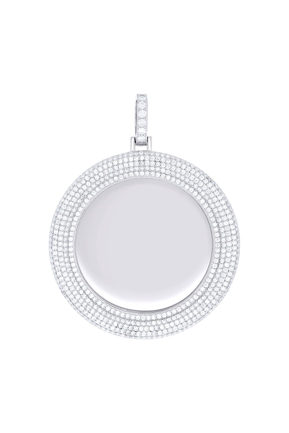 925 Sterling Silver Unisex Cubic-zirconia Memory Circle Photo Frame Charm Pendant for Men Women
