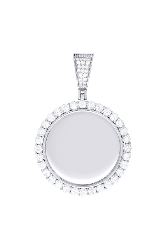925 Sterling Silver Unisex Cubic-zirconia Memory Circle Photo Frame Charm Pendant for Men Women