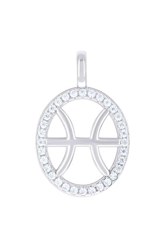 925 Sterling Silver Unisex Cubic-zirconia Pisces Zodiac Sign Charm Pendant for Men Women