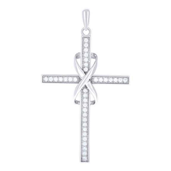 925 Sterling Silver Unisex Cz Cross Religious Charm Pendant Pendant Necklace for Men Women