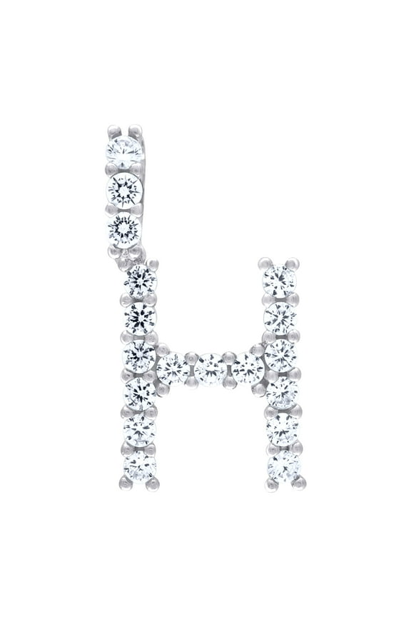 925 Sterling Silver Unisex Cz Initial Alphabet H Charm Pendant for Men Women