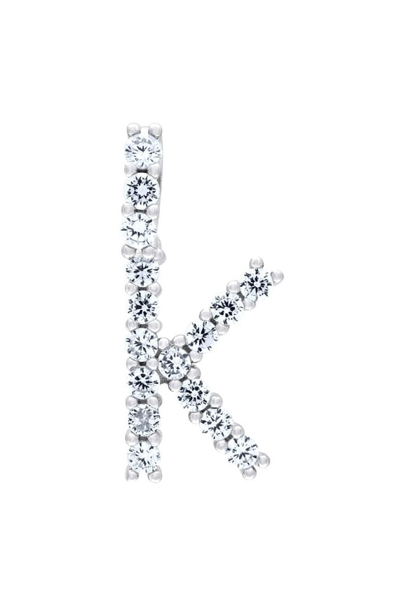 925 Sterling Silver Unisex Cz Initial Alphabet K Charm Pendant for Men Women