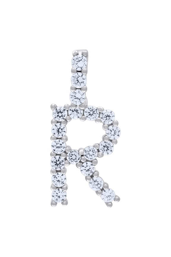 925 Sterling Silver Unisex Cz Initial Alphabet R Charm Pendant