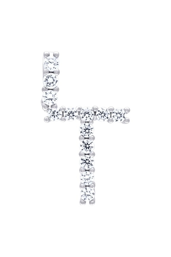 925 Sterling Silver Unisex Cz Initial Alphabet T Charm Pendant for Men Women
