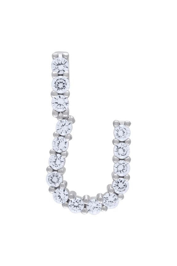 925 Sterling Silver Unisex Cz Initial Alphabet U Charm Pendant