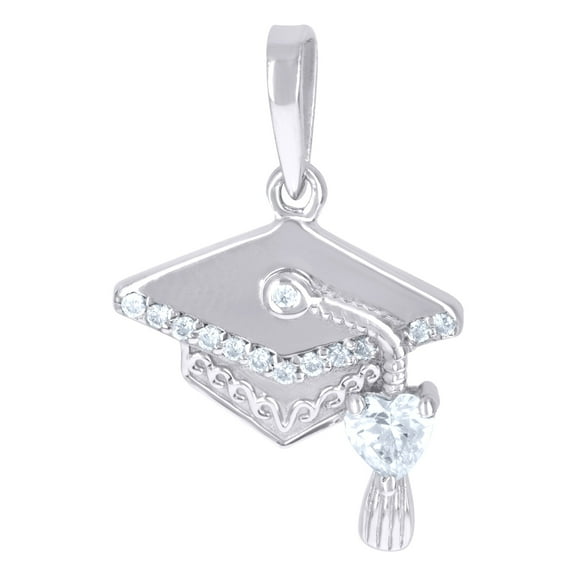 925 Sterling Silver Unisex Heart Cubic-zirconia Graduation Cap Fashion Charm Pendant for Men Women