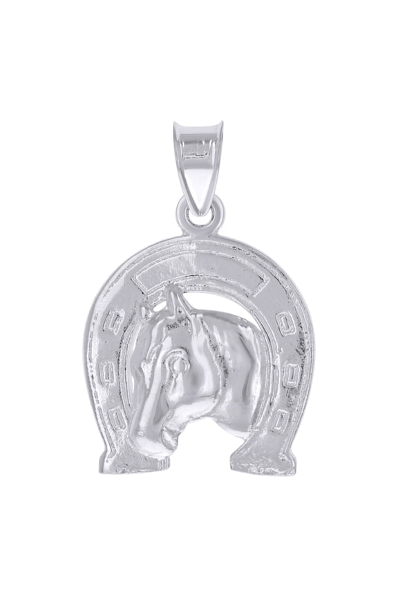 925 Sterling Silver Unisex Horse Head Horse Shoe Good Luck Charm Pendant for Men Women