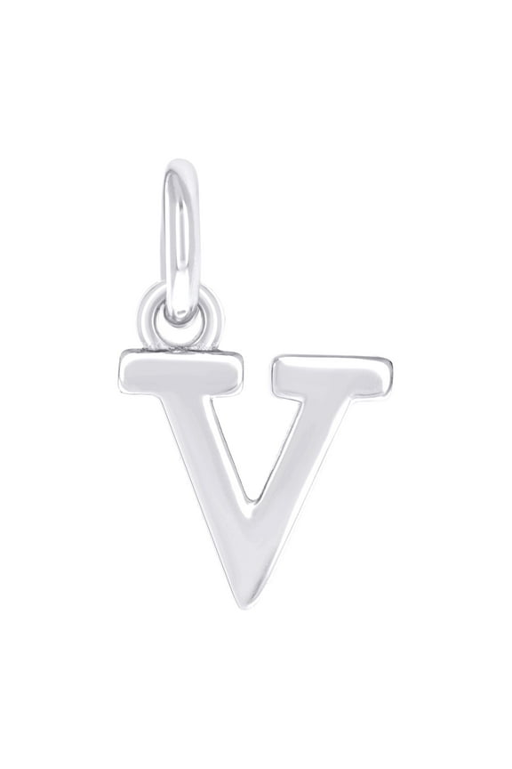 925 Sterling Silver Unisex Initial Small Alphabet V Charm Pendant for Men Women