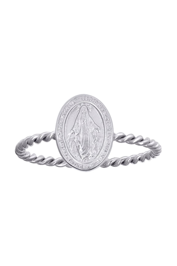 925 Sterling Silver Unisex Immaculate Conception Medal Religious Ring 11.1x1.4mm Wide Size 7 Ring for Women