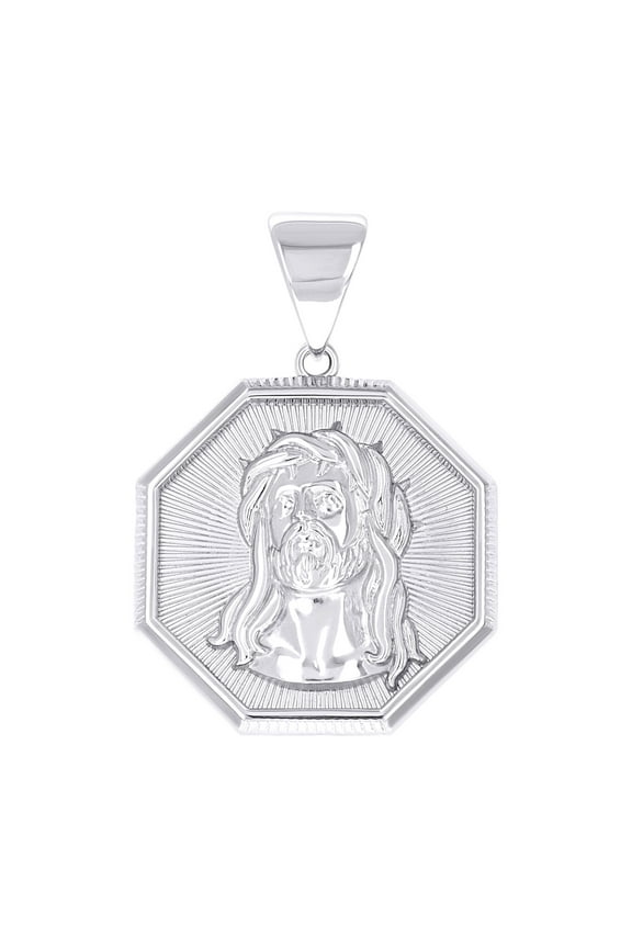 925 Sterling Silver Unisex Octagon Jesus Religious Pendant for Men Women