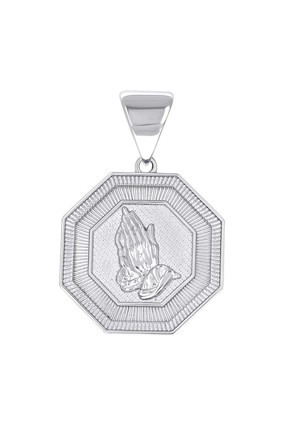 925 Sterling Silver Unisex Octagon Praying Hands Symbol Religious Pendant Necklace 37.8x24.7mm Wide Pendant for Women
