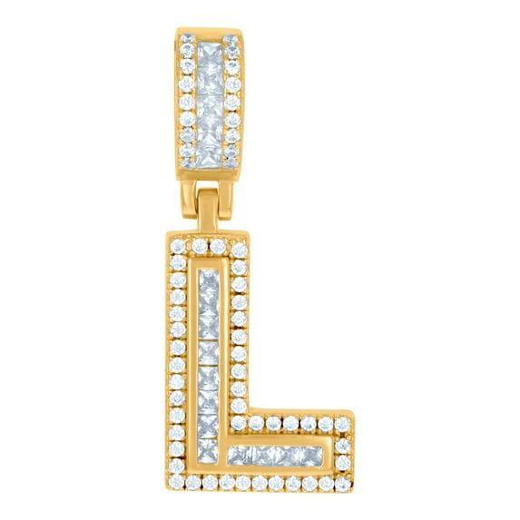 925 Sterling Silver Unisex Round and Baguette Cubic Zirconia Letter Name Personalized Monogram Initial Alphabet L Pendan