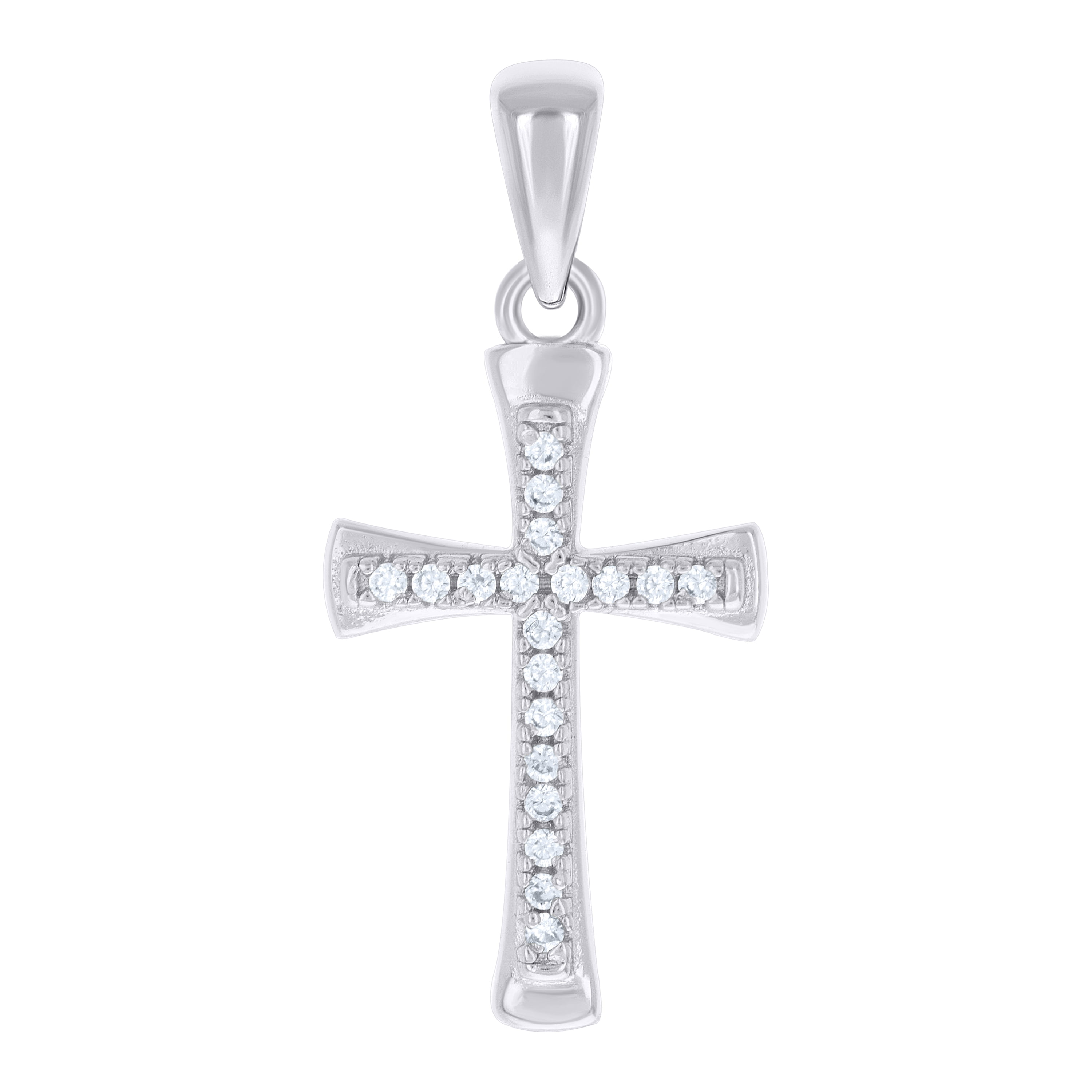 925 Sterling Silver Unisex Round Cubic-Zirconia Cross Religious Charm ...