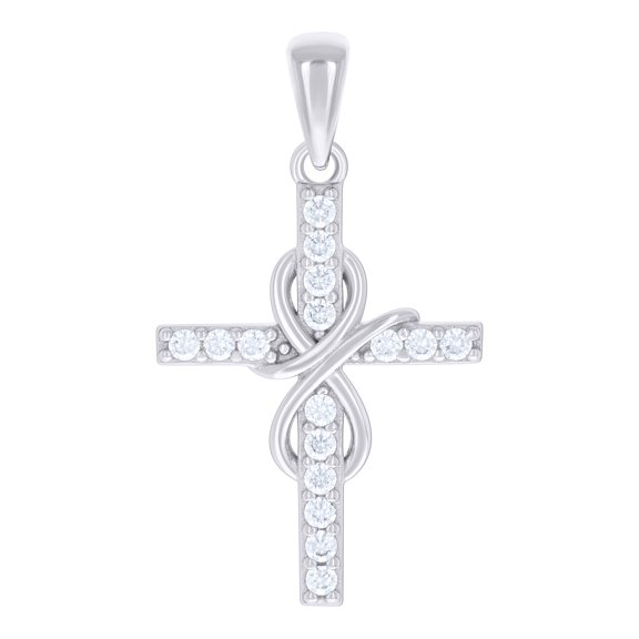 925 Sterling Silver Unisex Round Cubic-Zirconia Infinity Cross Religious Charm Pendant