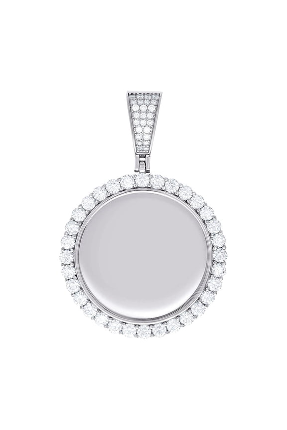 925 Sterling Silver Unisex Round Moissanite Memory Picture Frame Charm Pendant Necklace 51x35mm Wide Pendant for Women