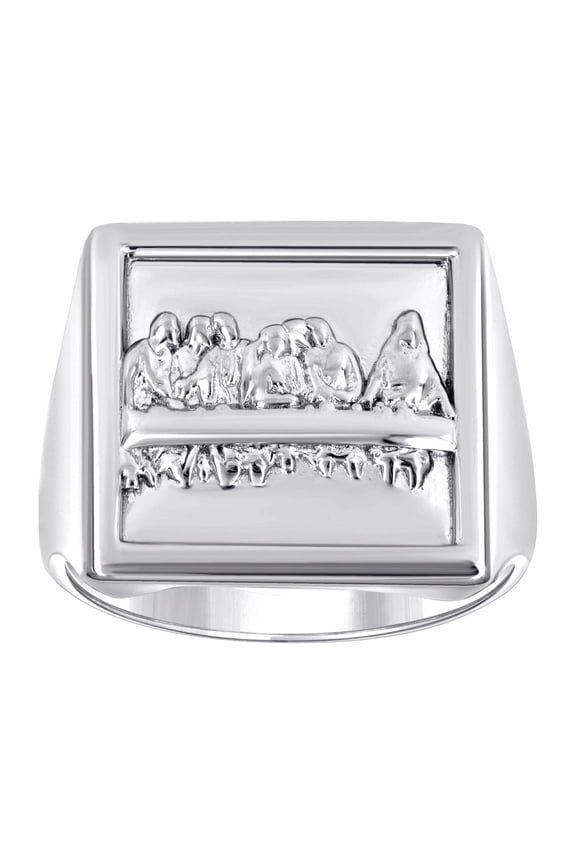 925 Sterling Silver Unisex Square Head Last Supper Religious Ring 17.8x5.3mm Wide Size 9 Ring for Women
