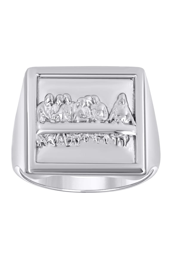 925 Sterling Silver Unisex Square Head Last Supper Religious Ring Size 9