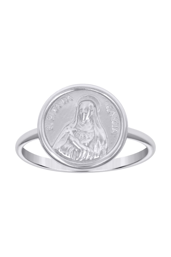 925 Sterling Silver Unisex St Rita Da Cascia Religious Ring Size 6