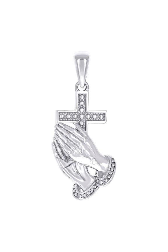 925 Sterling Silver Unisex Without CZ Cross Praying Hands Symbol Religious Pendant Necklace 28.8x12.3mm Wide Pendant for