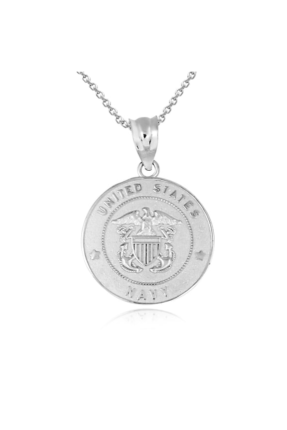 .925 Sterling Silver United States Navy Officially Licensed Shield Eagle Anchor Emblem Medallion Pendant Necklace (Pendant with 16" chain)