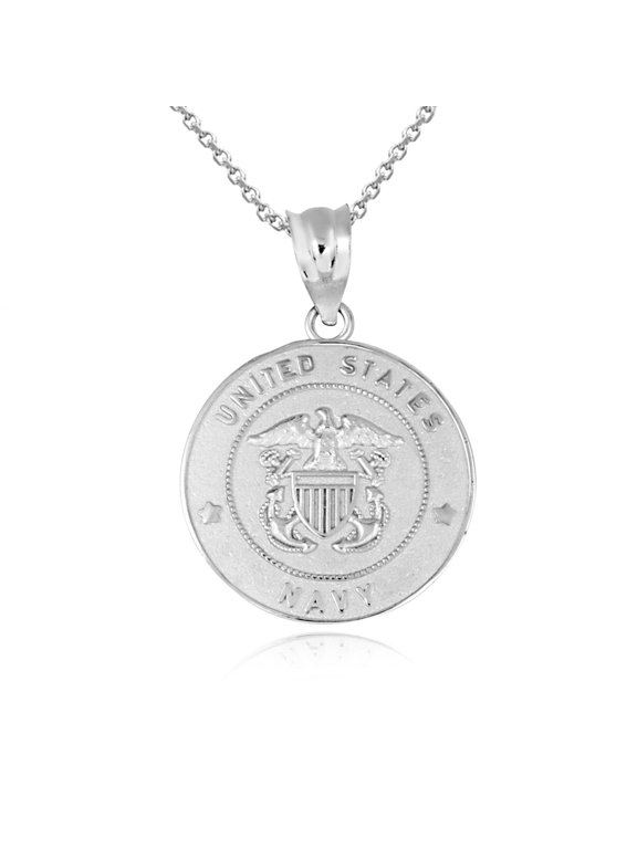 .925 Sterling Silver United States Navy Officially Licensed Shield Eagle Anchor Emblem Medallion Pendant Necklace (Pendant with 16" chain)