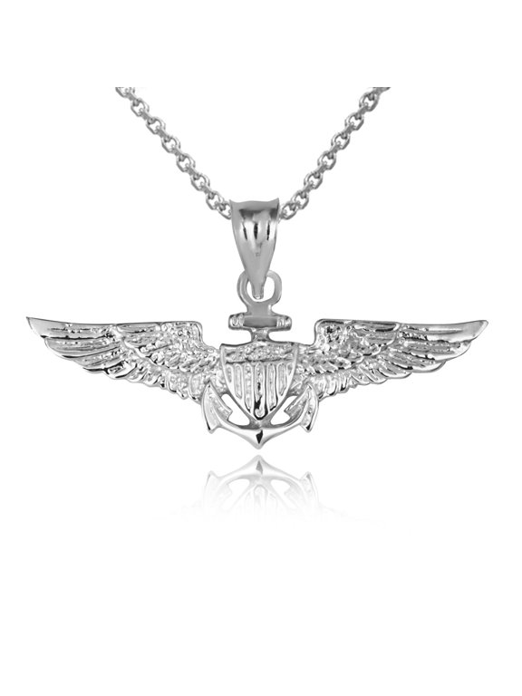 .925 Sterling Silver United States Navy Officially Licensed Shield Eagle Anchor (Pendant with 16" chain)