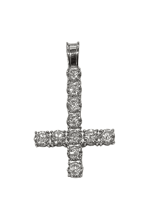 925 Sterling Silver Upside Down Cross St Peter Iced Bling Out CZ Tennis Pendant
