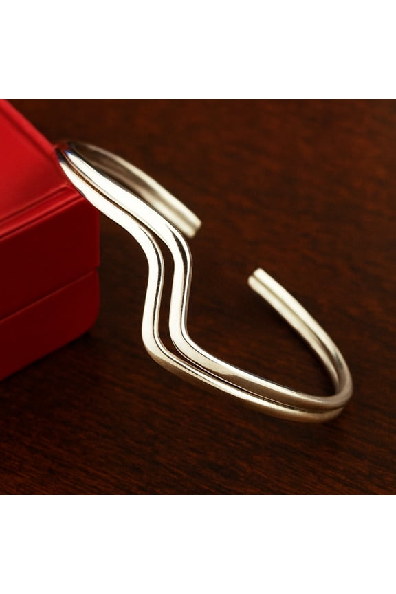 925 Sterling Silver V-Shape Cuff Bracelet, Minimalist Double Wire Chevron Open Bangle for Women, Adjustable Jewelry