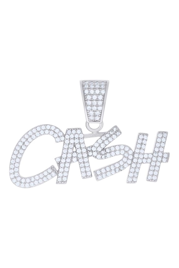 925 Sterling Silver VVS Moisanite Iced Charm Italic Font CASH Pendant 1.31 CT