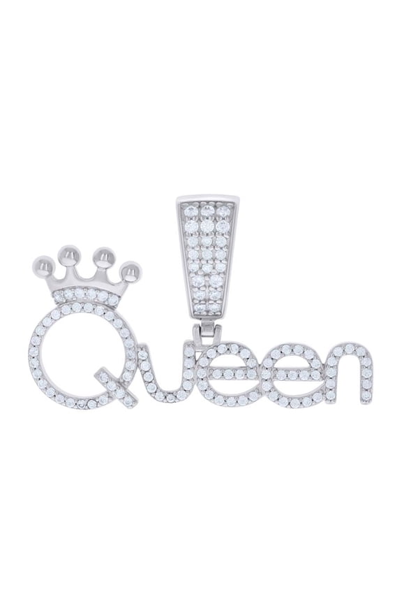 925 Sterling Silver VVS Moissanite Royal Charm Block QUEEN Crown Pendant 3/4 CT