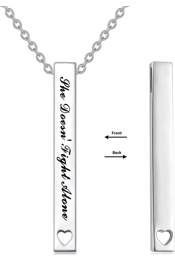 925 Sterling Silver Vertical Bar Necklace Engraved Message Inspirational Jewelry Gifts for Women