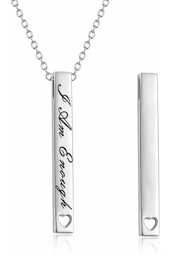 925 Sterling Silver Vertical Bar Necklace Engraved Message Inspirational Jewelry Gifts for Women