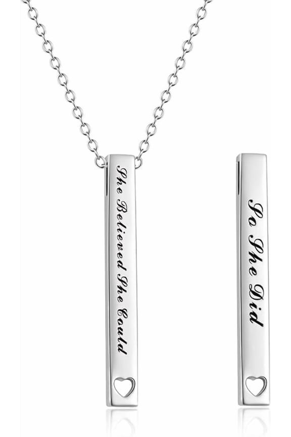 925 Sterling Silver Vertical Bar Necklace Engraved Message Inspirational Jewelry Gifts for Women