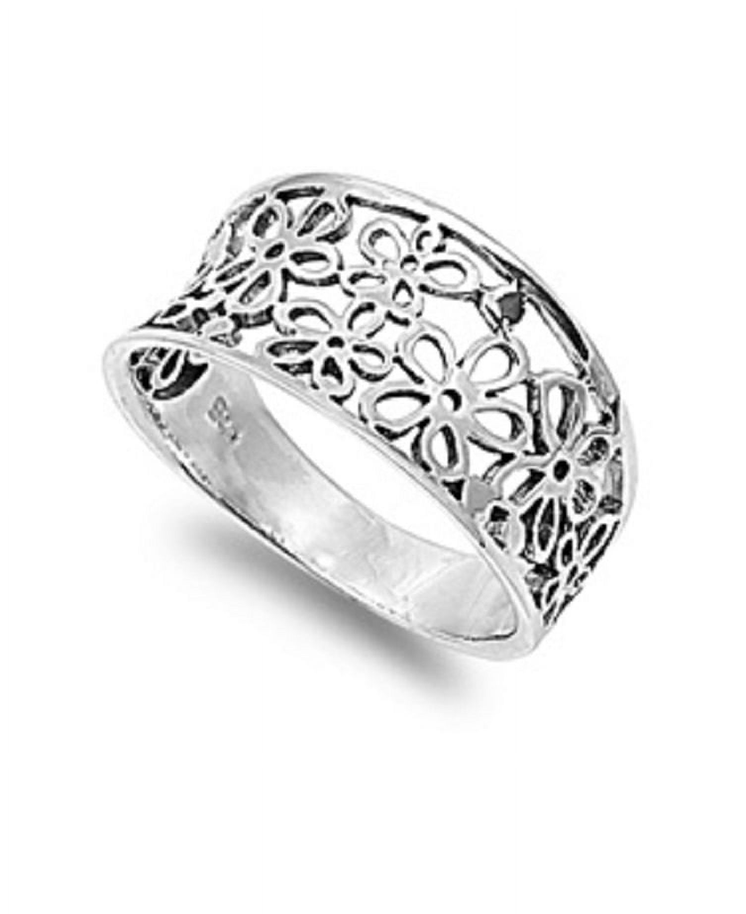925 Sterling Silver Victorian Flower Shape Pattern Filigree Ring 